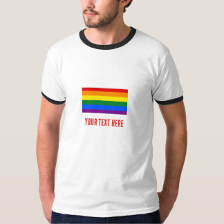 Camiseta Sinalizador LGBT Arco-Íris com o seu texto para o