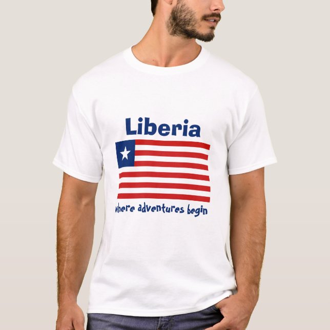 Camiseta Sinalizador Libéria + Mapa + T-Shirt de Texto (Frente)