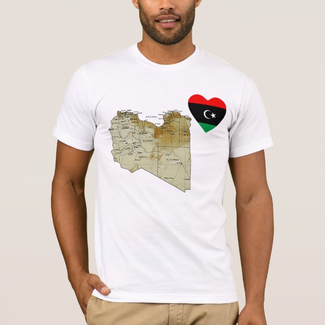 Camiseta Sinalizador Líbia Coração e Mapear T-Shirt (Frente)