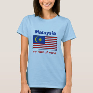 Camiseta Sinalizador Malásia + Mapa + T-Shirt em Texto