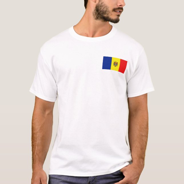 Camiseta Sinalizador Moldávia e Mapa T-Shirt (Frente)