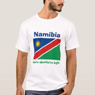 Camiseta Sinalizador Namíbia + Mapa + T-Shirt de Texto
