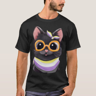 Camiseta Sinalizador Não Binário Cores um Gato Cuto para Co