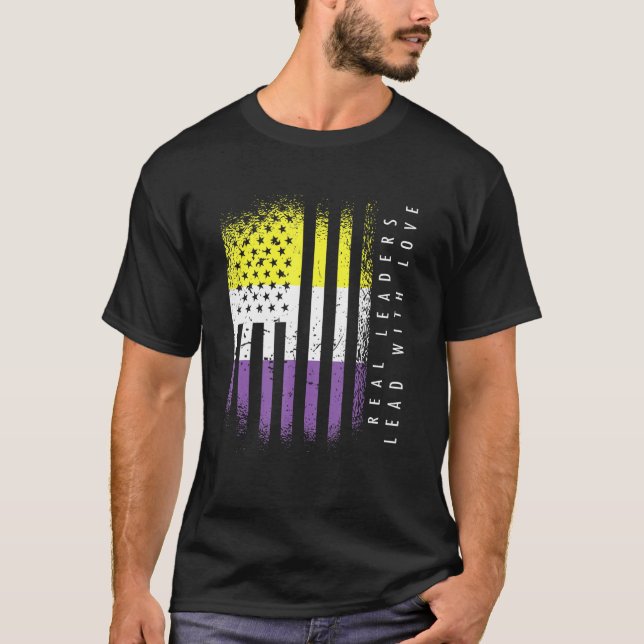 Camiseta Sinalizador Não Binário Enby Líderes Reais Lideram (Frente)