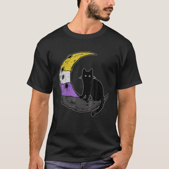Camiseta Sinalizador Não Binário Não Binário de Gato LGBT N (Frente)
