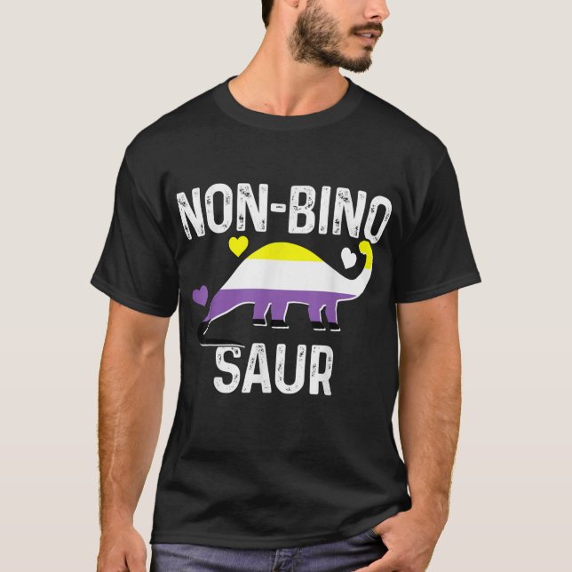 Camiseta Sinalizador Não Binário Sinalizador Não Binossauro (Frente)