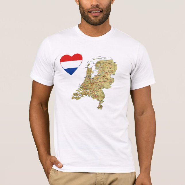 Camiseta Sinalizador neerlandês Heart and Map T-Shirt (Frente)