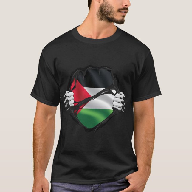Camiseta Sinalizador negro das raízes puras da Palestina (Frente)