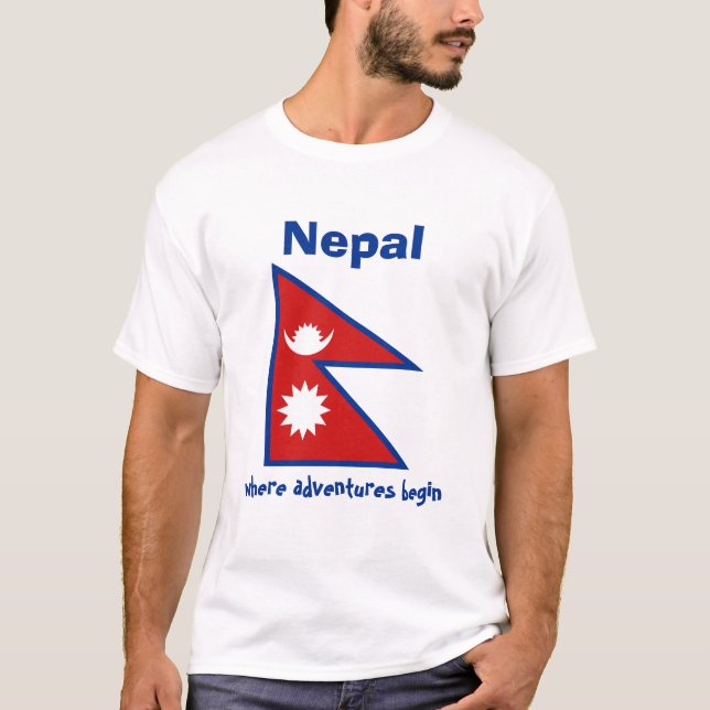 Camiseta Sinalizador Nepal + Mapa + T-Shirt de Texto (Frente)