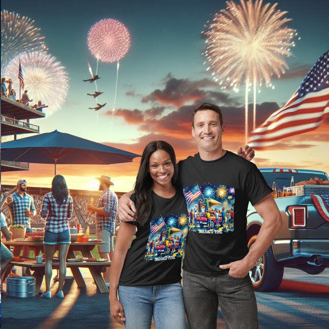 Camiseta Sinalizador Personalizado de Tabuleiro de Fio de C (Tailgate Time  T- Shirts with Fireworks and American Flag)