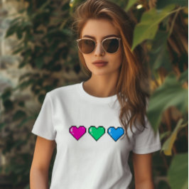 Camiseta Sinalizador Polisexual Coração Pixel