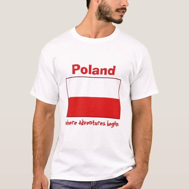 Camiseta Sinalizador Polônia + Mapa + T-Shirt de Texto (Frente)