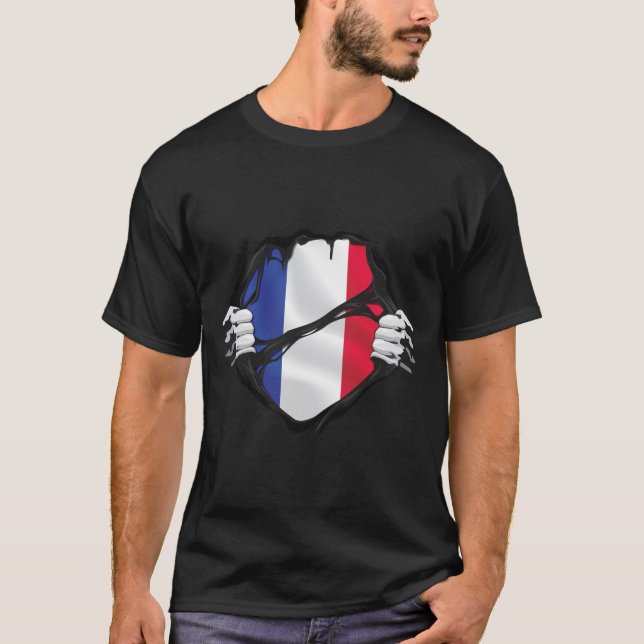 Camiseta Sinalizador preto das raízes puras da França (Frente)