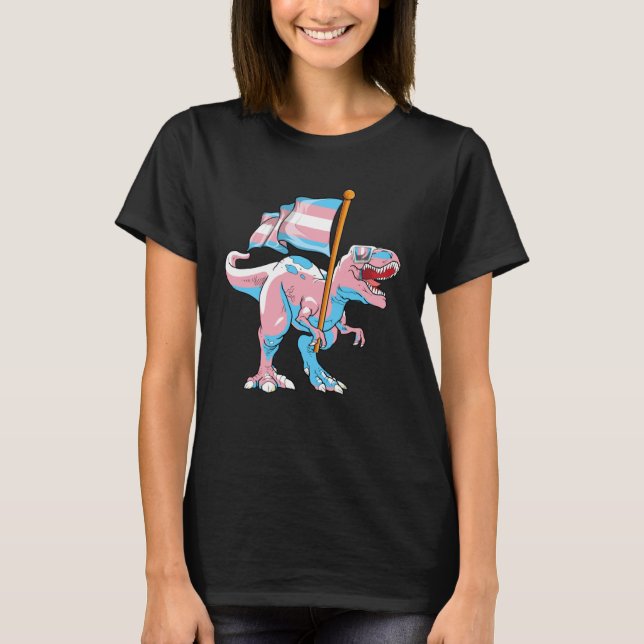 Camiseta Sinalizador Pro do Orgulho LGBT Trans do Dinossaur (Frente)