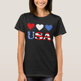 Camiseta Sinalizador Red White e Blue Hearts USA