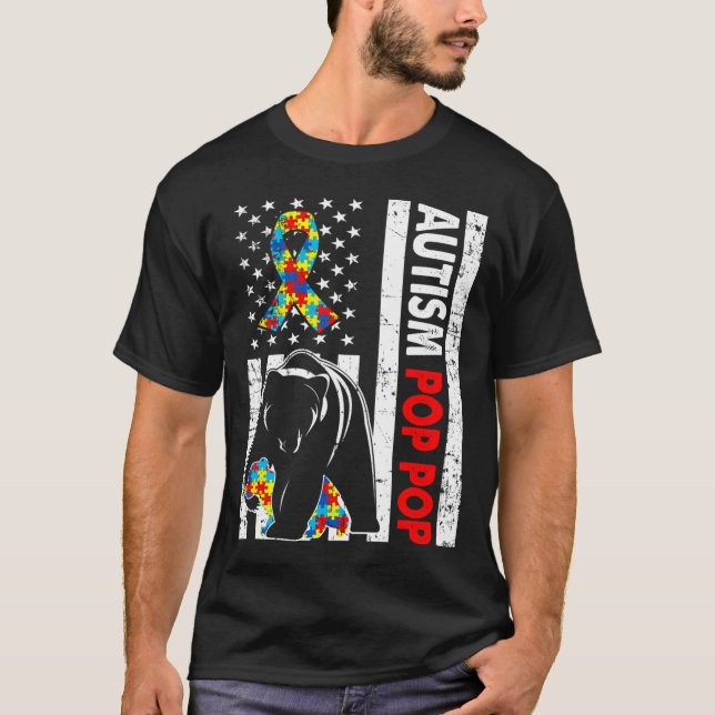 Camiseta Sinalizador Retro-Americano Autismo Pop de Pop de  (Frente)