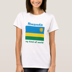 Camiseta Sinalizador Ruanda + Mapa + T-Shirt de Texto
