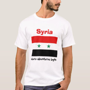 Camiseta Sinalizador Síria + Mapa + T-Shirt de Texto