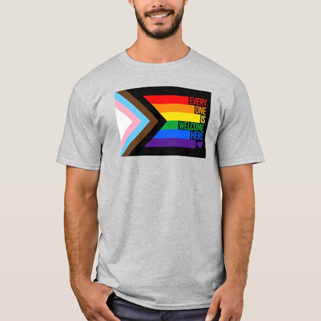 Camiseta Sinalizador Todos são Bem-vindos Aqui (Orgulho do  (Frente)