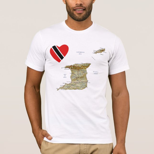 Camiseta Sinalizador Trinidad e Tobago Heart e Map T-Shirt (Frente)