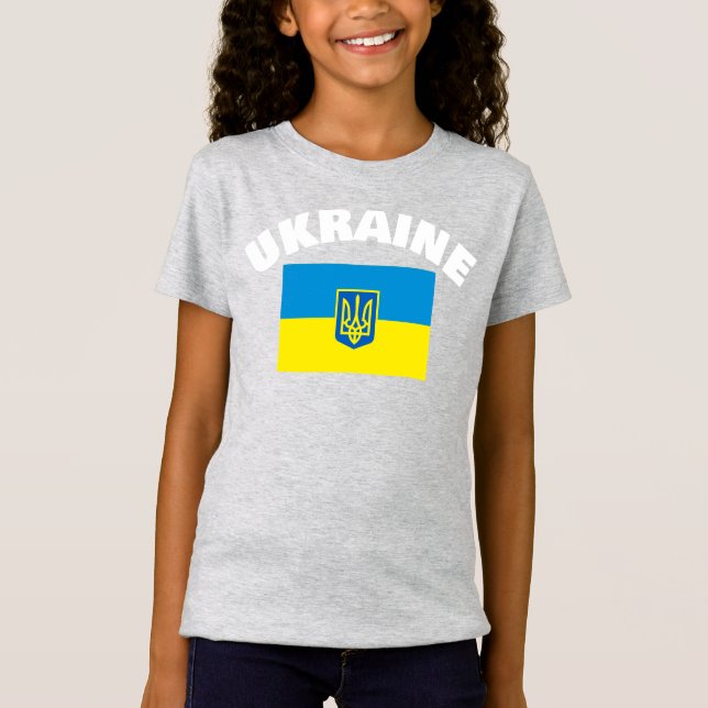 Camiseta Sinalizador Ucraniano com a blindagem Tryzub (Frente)
