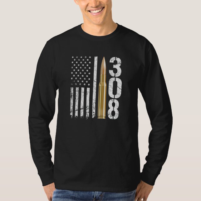 Camiseta Sinalizador Usa Caliber Rifle Rifle 308 Gun Ammo B (Frente)