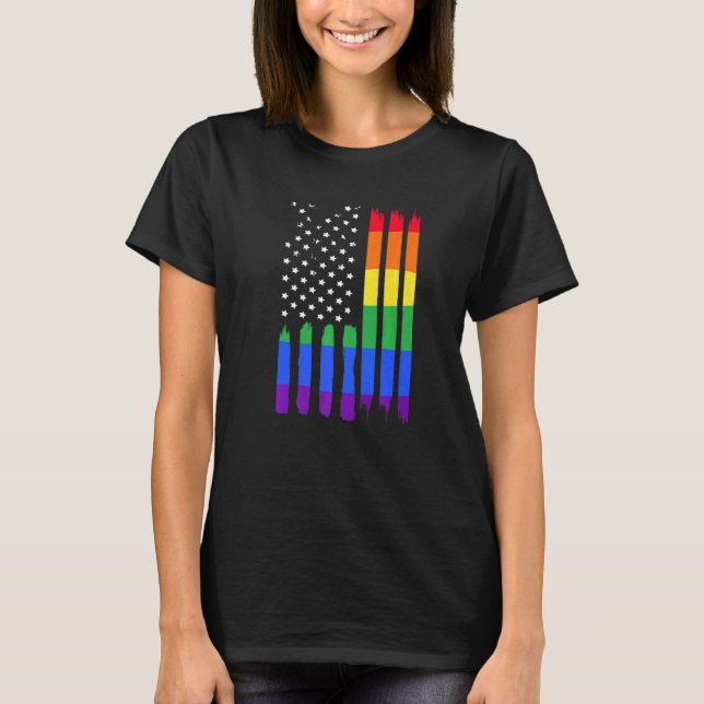 Camiseta Sinalizador Usa Com Lgbtq Rainbow Lgbt Gay Transge (Frente)