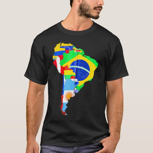 Camiseta Sinalizadores de Mapa Continente na América Latina (Frente)