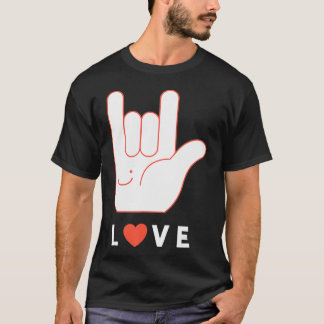 Camiseta Sinalizar a Mão do Amor, com sorriso e vermelho