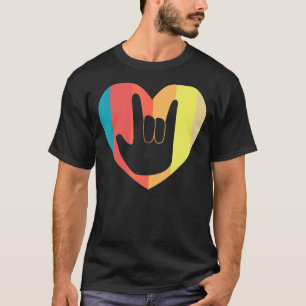 Camiseta Sinalizar Idioma Coração Amor Vintage Pessoas surd