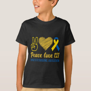 Camiseta Síndrome de Abaixo Fita Amarela Azul T21 Peace Lov