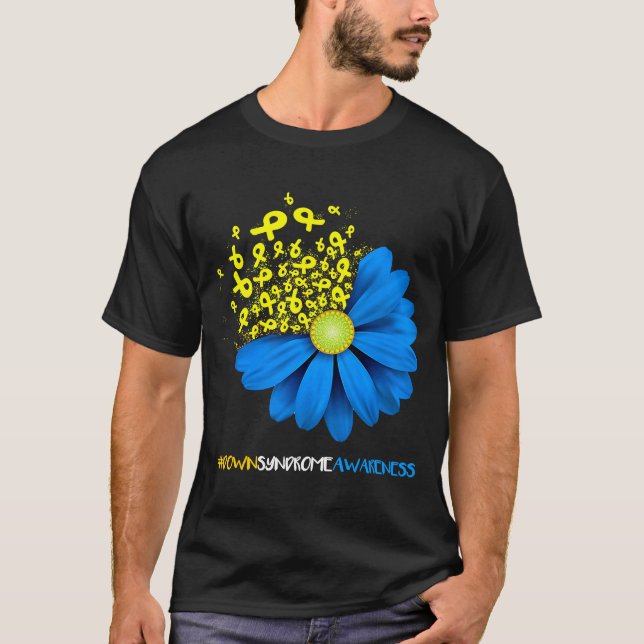 Camiseta Síndrome de Abaixo Sensibilização Flor Azul De Fit (Frente)