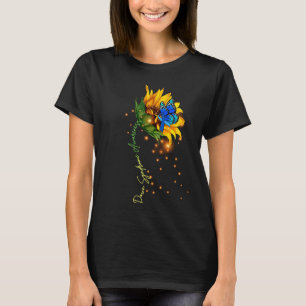 Camiseta Síndrome de Down Girassol Amarelo Azul Fita