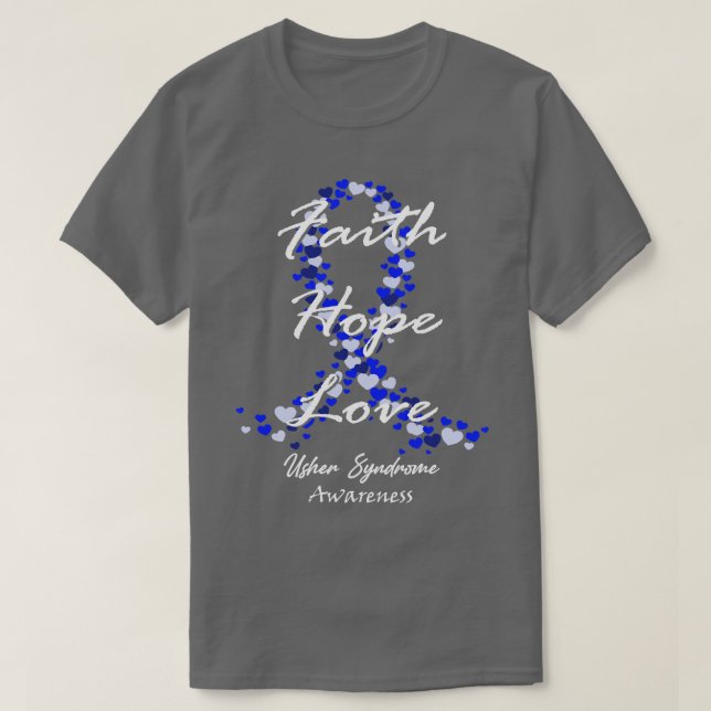 Camiseta Síndrome de Usher Sensibilizar Fé Esperança Amar E (Frente do Design)