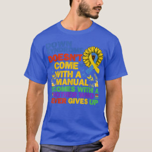 Camiseta Síndrome Engraçada Para Baixo Amarelo E Azul Fita 