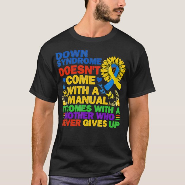 Camiseta Síndrome Engraçada Para Baixo Amarelo E Azul Fita  (Frente)