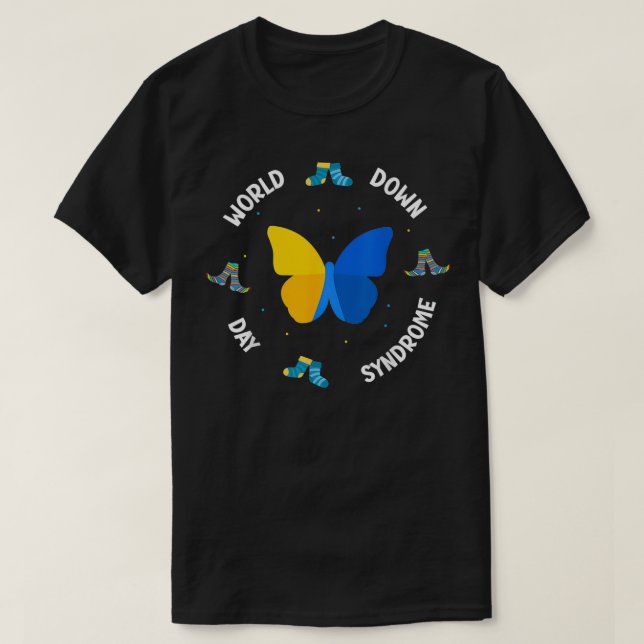 Camiseta Síndrome Mundial Abaixo meias borboleta no céu (Frente do Design)