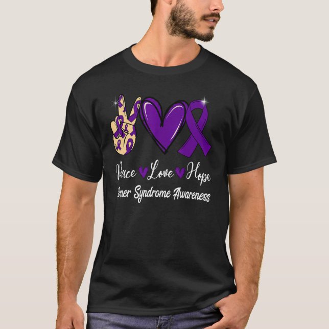 Camiseta Síndrome Turner Sensibilização Paz Amor Esperança  (Frente)