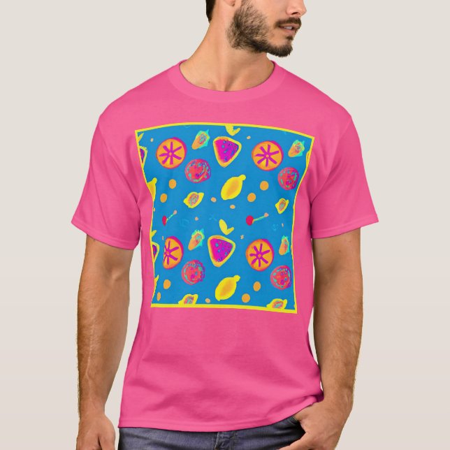 Camiseta Sinfonia Colorida do Padrão Neon Fruta (Frente)