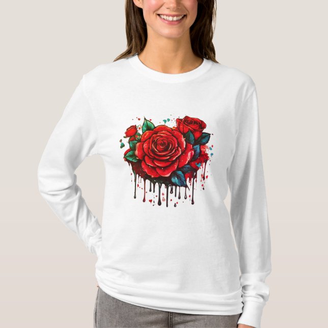 Camiseta Sinfonia Floral: Design de Impressão de Flor de Ág (Frente)