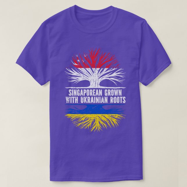 Camiseta Singapura cresceu com bandeira das Raízes Ucranian (Frente do Design)