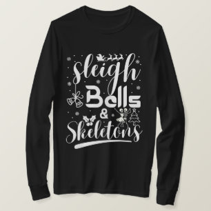 Camiseta Sinos de trenó e esqueletos dançando Natal engraça
