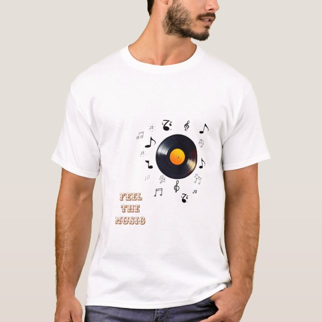 Camiseta Sinta a música - Arte retrô-vinil (Frente)