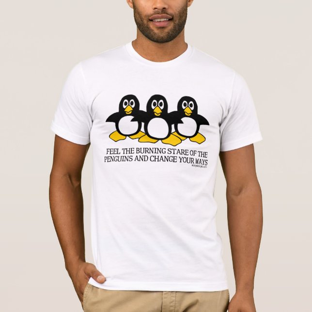 Camiseta Sinta o olhar fixo ardente do t-shirt dos pinguins (Frente)
