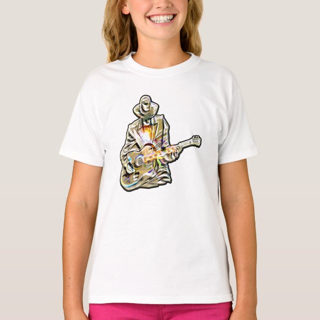 Camiseta Sinta os Blues - Design de violão artístico (Frente)