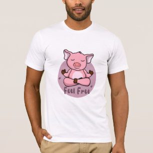 Camiseta Sinta-se livre Kawaii, porco rosa giro fazendo pos
