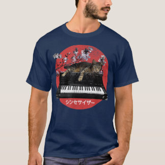 Camiseta Sintetizador Japonês Cat Cherry Blossom