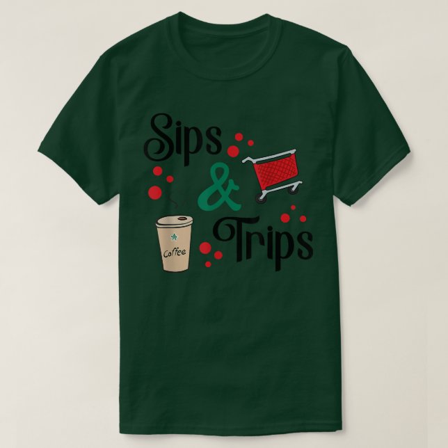 Camiseta Sips e Trips bebem café e viaja comprando Menina (Frente do Design)