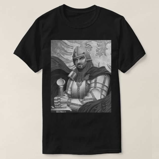 Camiseta Sir Gawain em T-Shirt Preto e Branco (Frente do Design)