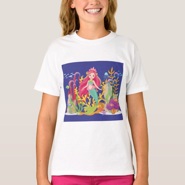 Camiseta Siren Oceano: Cabelo Vermelho Longo (Frente)